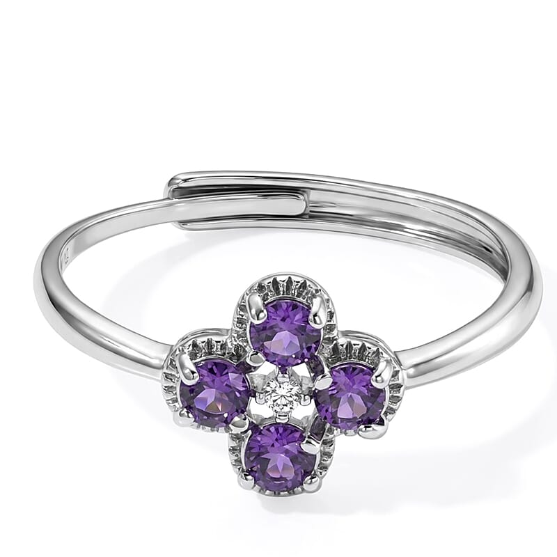 African Amethyst and Simulated Diamond 2.00 ctw Ring in Silvertone (Adjustable)