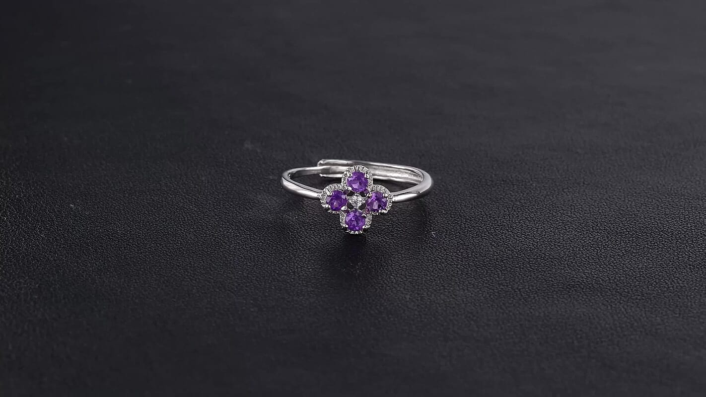 African Amethyst & Simulated Diamond 2.00 ctw Ring in Silvertone(Adjustable)
