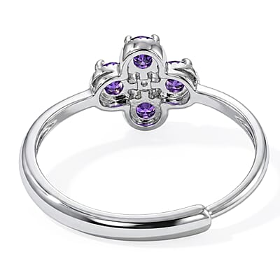African Amethyst and Simulated Diamond 2.00 ctw Ring in Silvertone (Adjustable)