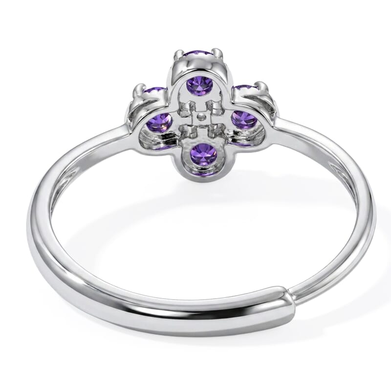 African Amethyst and Simulated Diamond 2.00 ctw Ring in Silvertone (Adjustable)