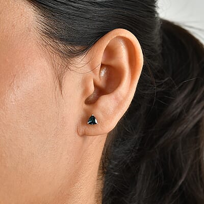 Luxoro AAA Monte Belo Indicolite 0.80 ctw Solitaire Stud Push Post Earrings in 10K White Gold