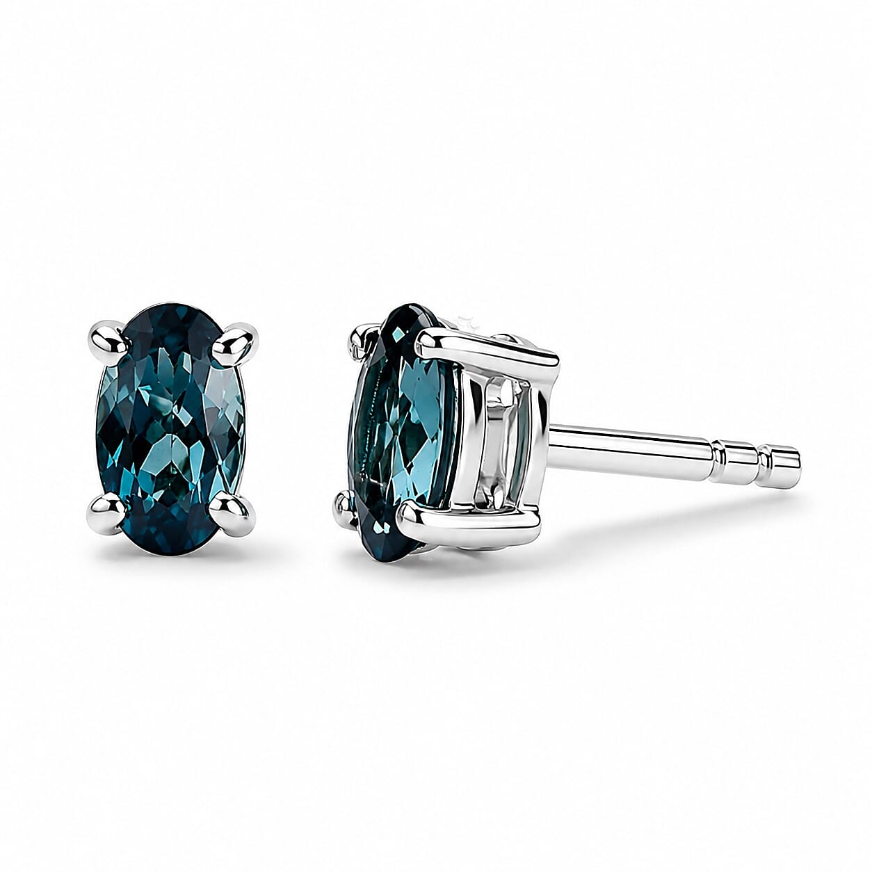 10K White Gold AAA Monte Belo Indicolite Solitaire Stud Push Post Earrings 0.50 ctw
