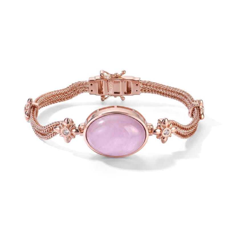 EverTrue Kunzite and White Zircon 23.60 ctw Imperial Grandeur Bracelet in 18K Rose Gold Plated 6.50 Inches
