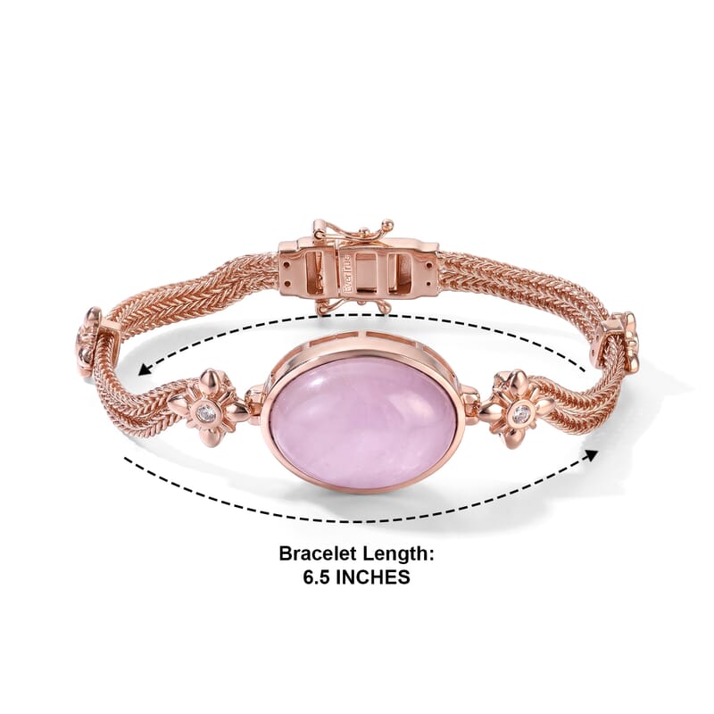EverTrue Kunzite and White Zircon 23.60 ctw Imperial Grandeur Bracelet in 18K Rose Gold Plated 6.50 Inches