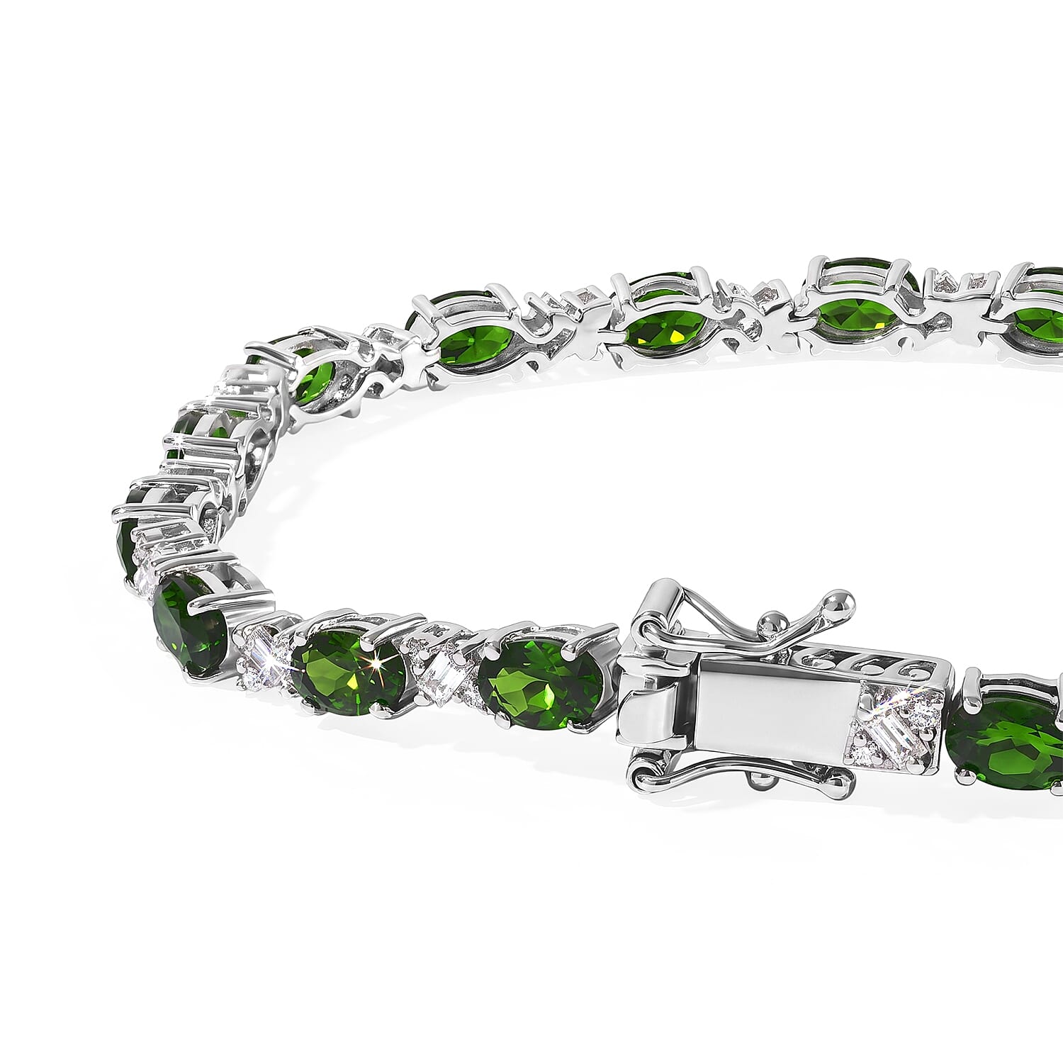 D'Joy Premium Chrome Diopside and Moissanite 10.60 ctw Infinity Bracelet in Rhodium Over Sterling Silver (8.00 In)