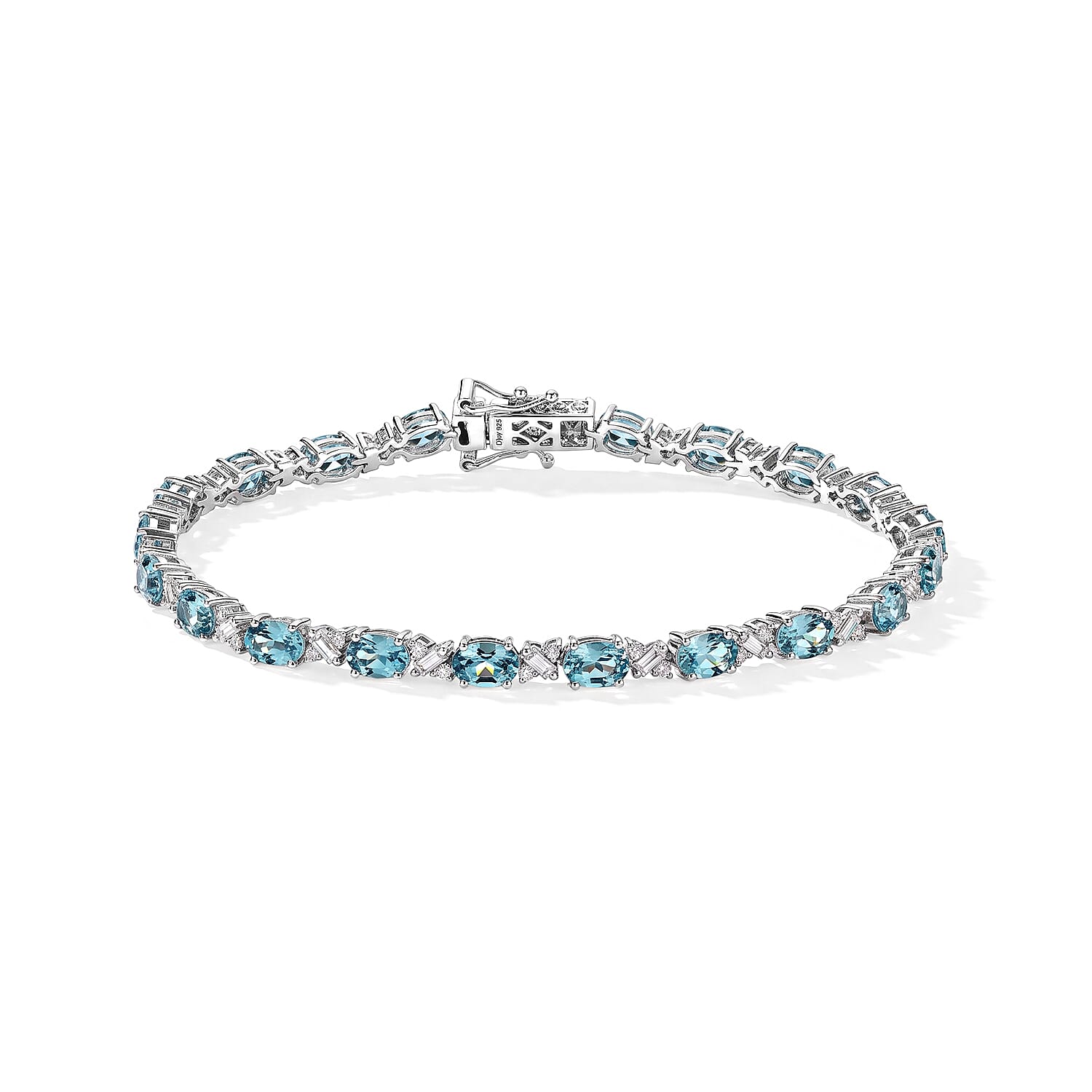 D''Joy Blue Zircon , Moissanite Line Bracelet 1 Row (Size - 8) in Rhodium OverSterling Silver , Silver Wt. 11 g 11.32 ctw