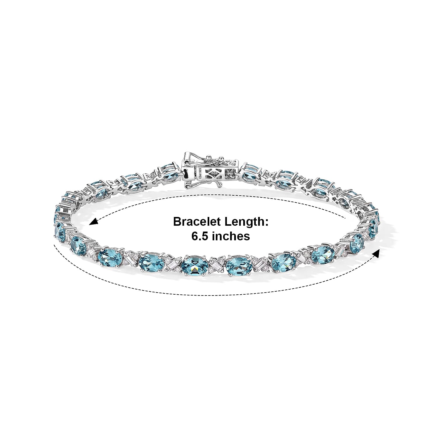 D'Joy Premium Cambodian Blue Zircon and Moissanite 12.75 ctw Bracelet in Rhodium Over Sterling Silver (6.50 In)