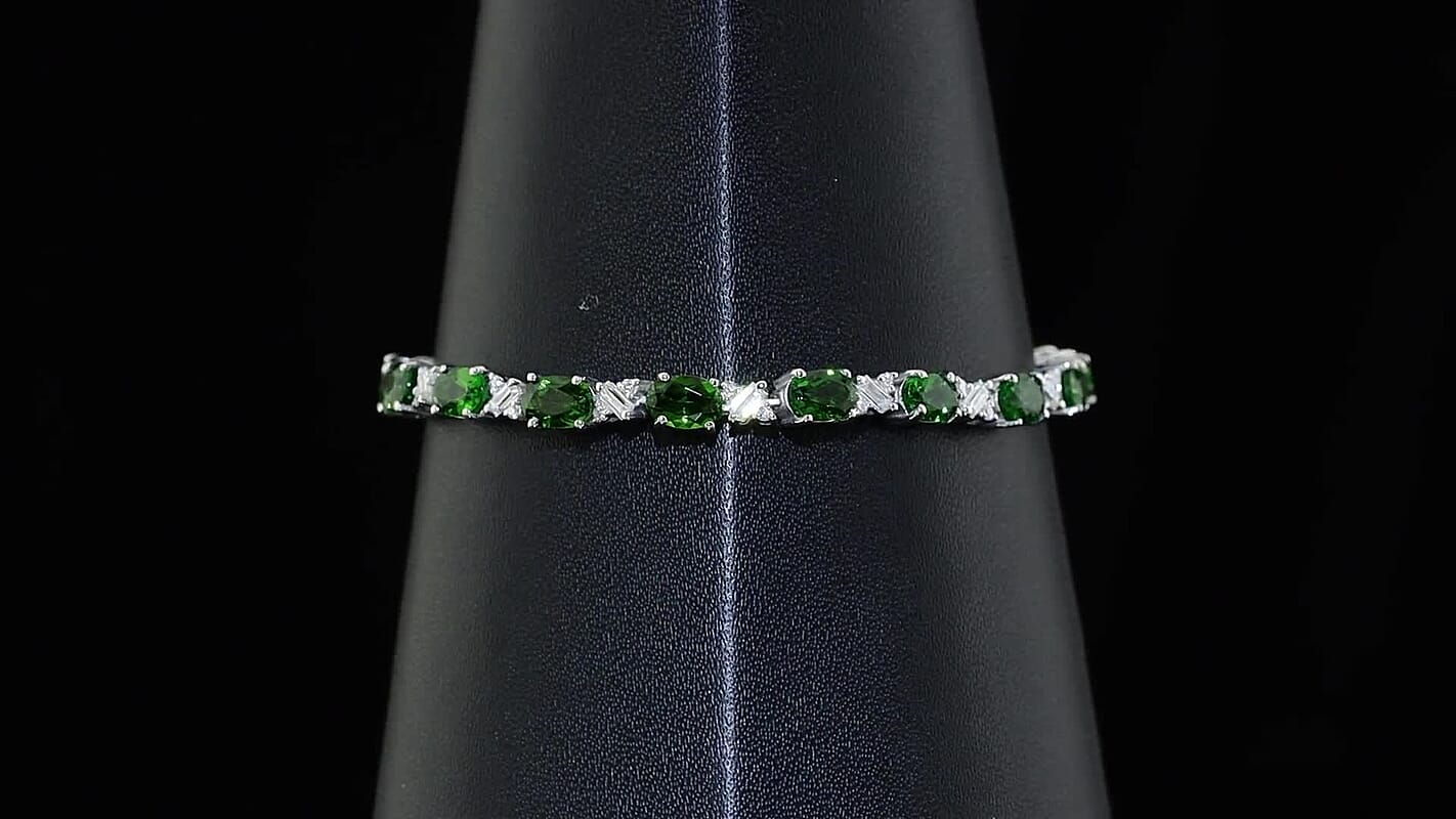 D''Joy Blue Zircon , Moissanite Line Bracelet 1 Row (Size - 8) in Rhodium OverSterling Silver , Silver Wt. 11 g 11.32 ctw