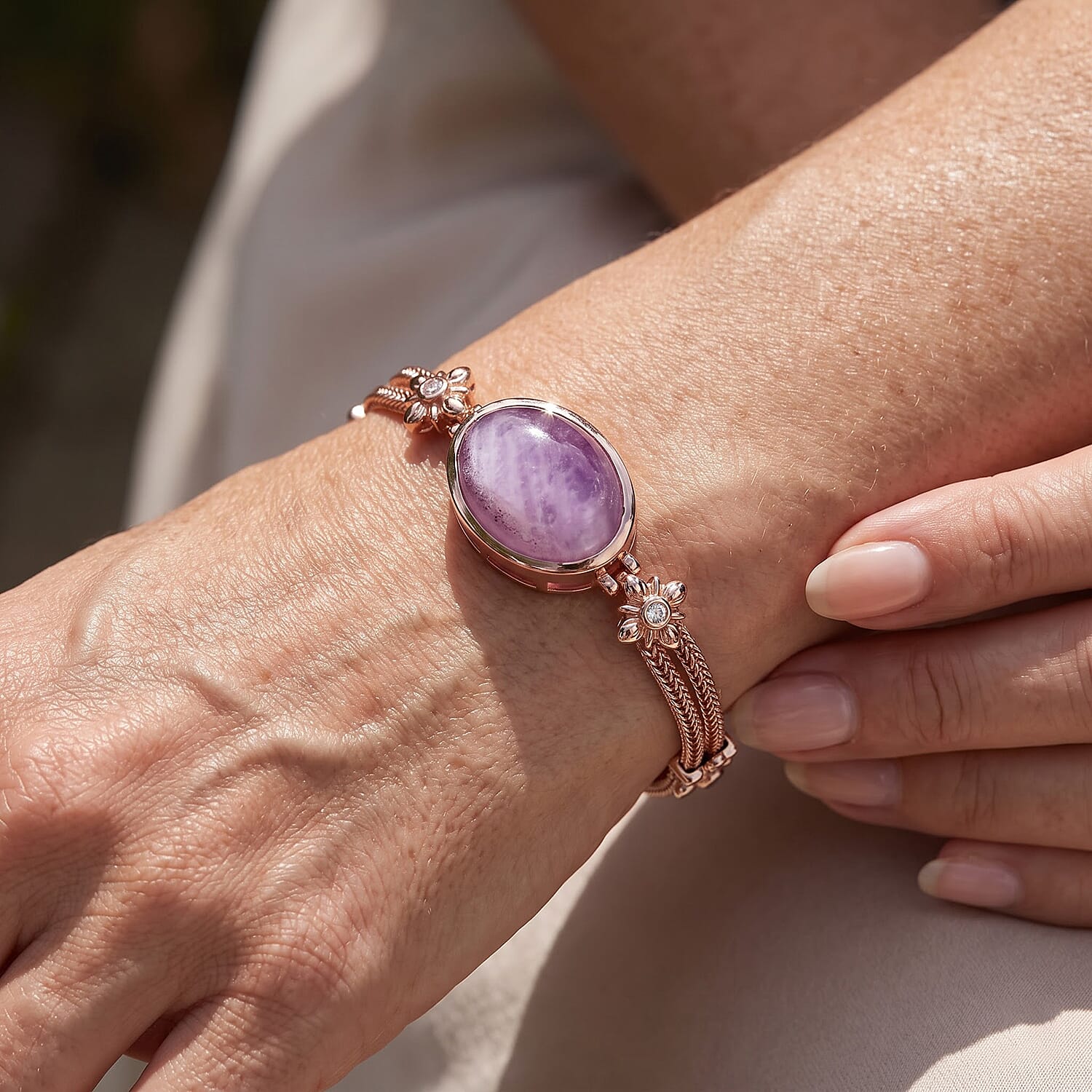EverTrue Kunzite and White Zircon 23.60 ctw Imperial Grandeur Bracelet in 18K RG Plated (7.25 In)