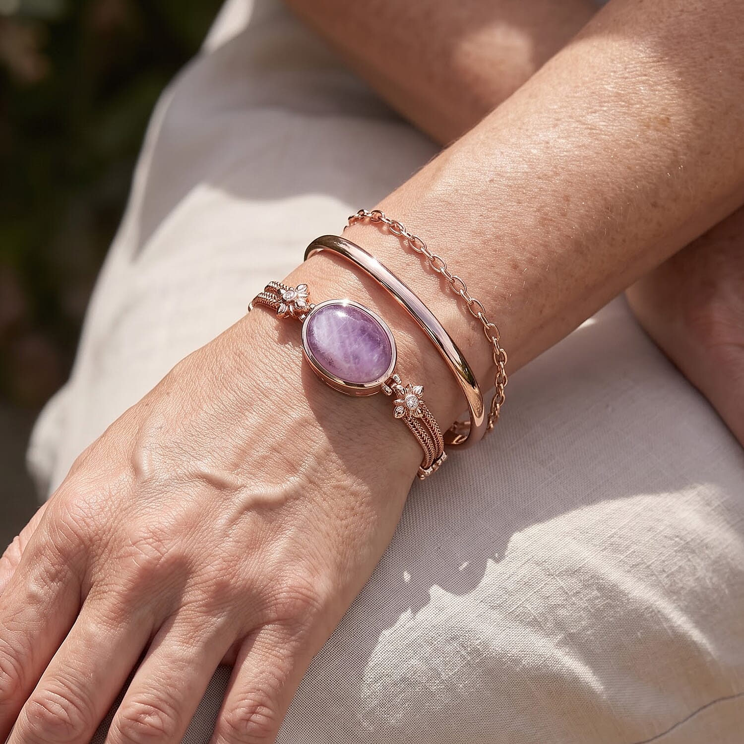 EverTrue Kunzite and White Zircon 23.60 ctw Imperial Grandeur Bracelet in 18K RG Plated (7.25 In)