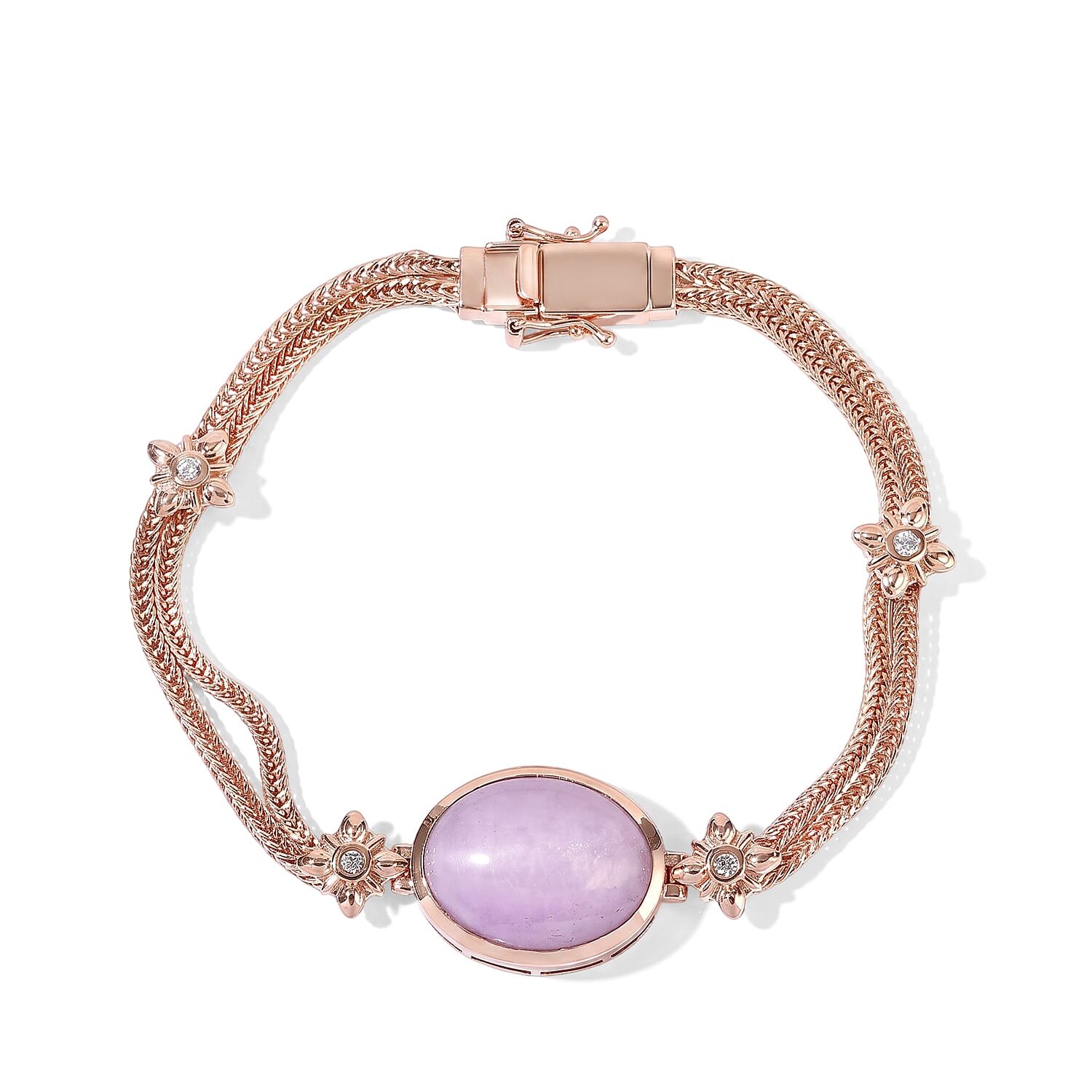 EverTrue Kunzite, White Zircon Fancy Bracelet in 18K RG Plated (7.25 In) 23.60 ctw