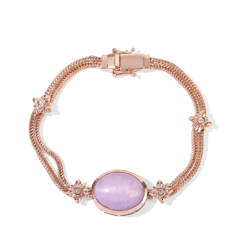EverTrue Kunzite and White Zircon 23.60 ctw Imperial Grandeur Bracelet in 18K Rose Gold Plated 8.00 Inches