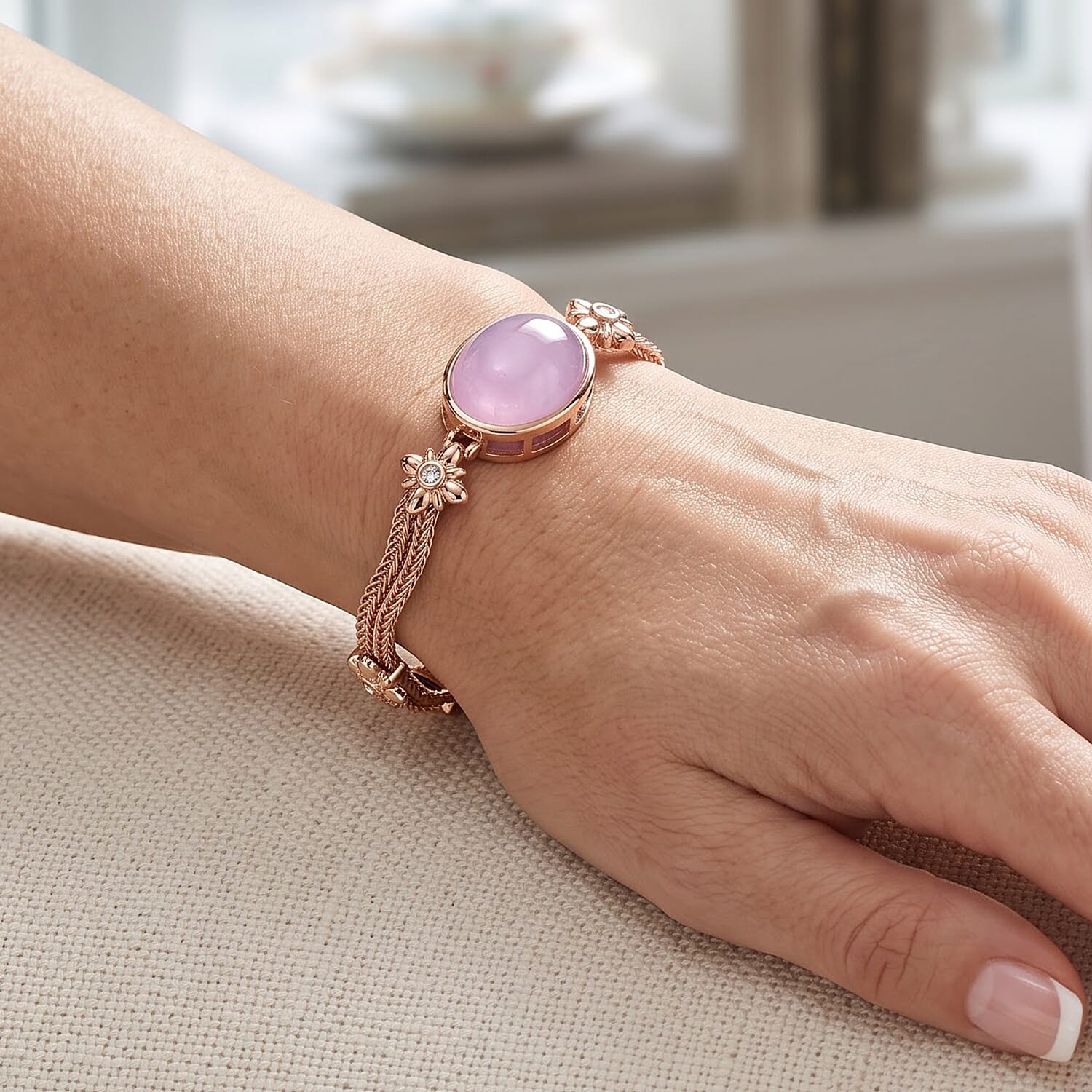 EverTrue Kunzite and White Zircon 23.60 ctw Imperial Grandeur Bracelet in 18K Rose Gold Plated 8.00 Inches