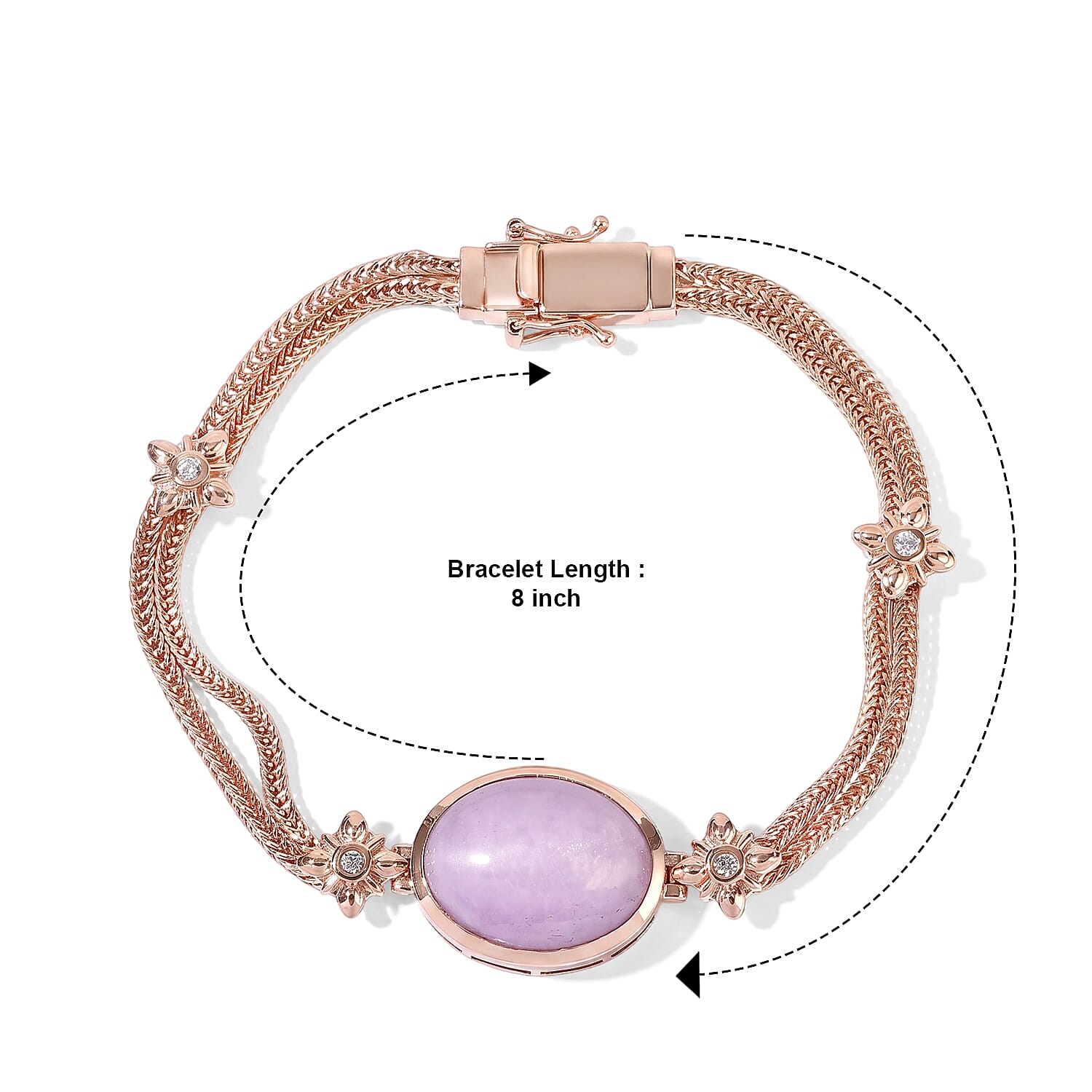 EverTrue Kunzite and White Zircon 23.60 ctw Imperial Grandeur Bracelet in 18K Rose Gold Plated 8.00 Inches