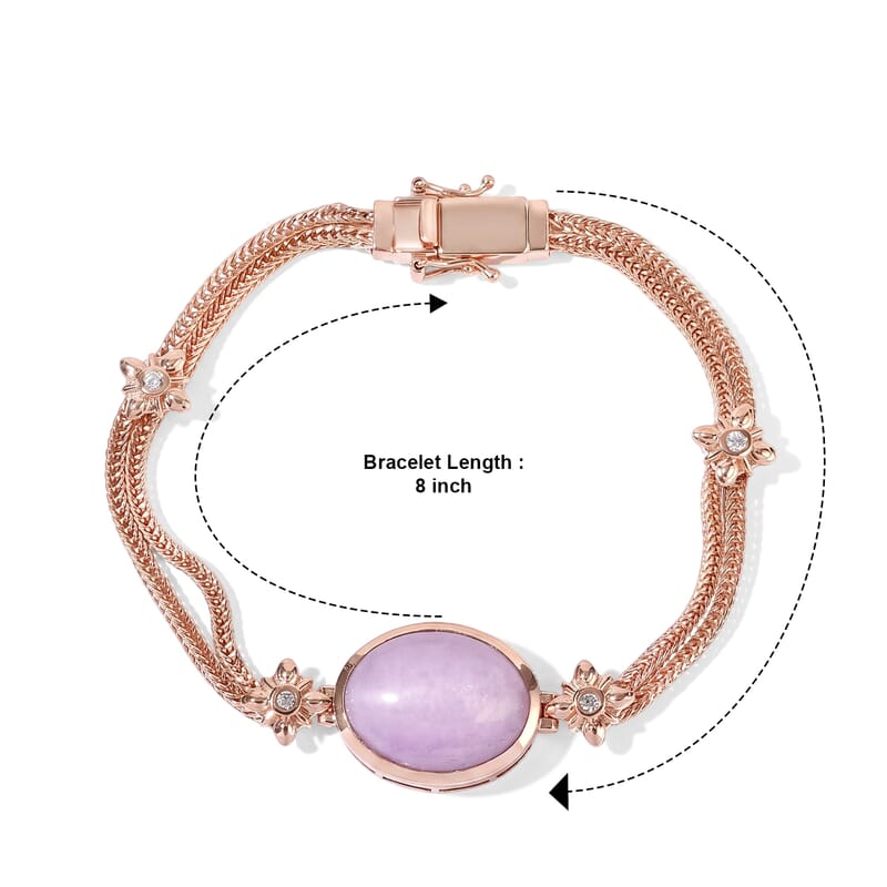 EverTrue Kunzite and White Zircon 23.60 ctw Imperial Grandeur Bracelet in 18K Rose Gold Plated 8.00 Inches