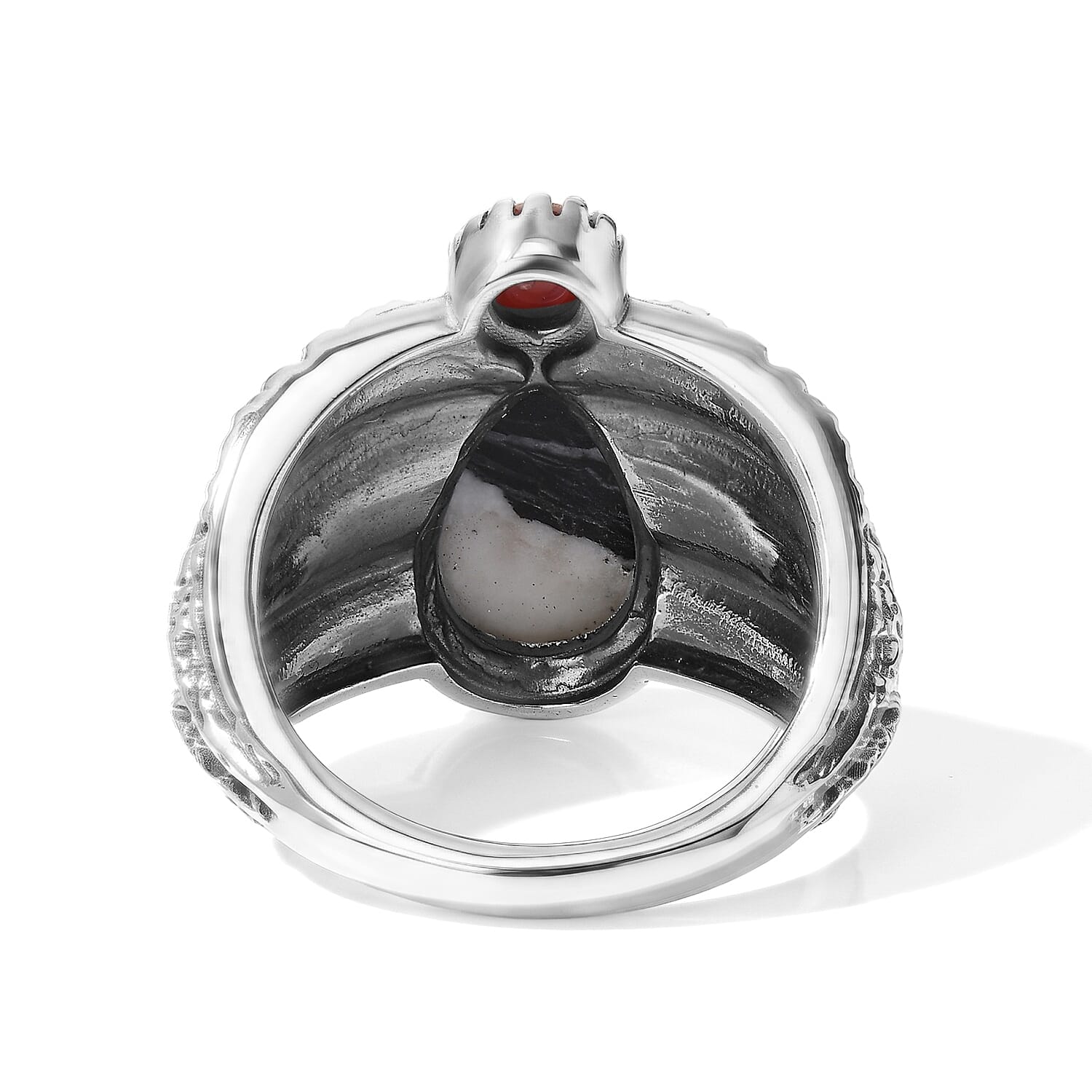 D'Joy Artisan Crafted Premium White Buffalo and Coral 3.40 ctw Wild Nevada Ring in Sterling Silver (Size 6.0)