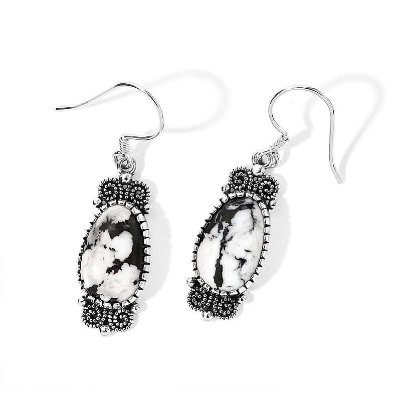 D'Joy Artisan Crafted Premium White Buffalo 17.00 ctw Earrings in Sterling Silver