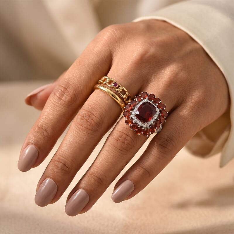 D'Joy Premium Honey Garnet and Moissanite 9.90 ctw Honey Blossom Ring in Rhodium Over Sterling Silver (Size 6.0)