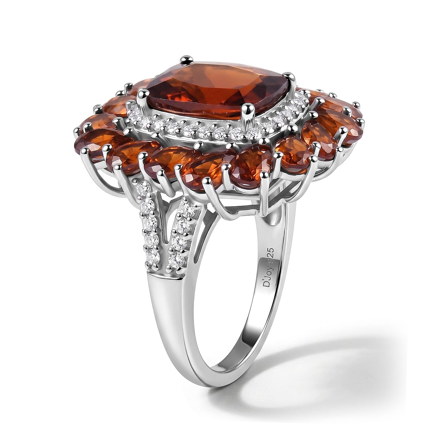 D'Joy Premium Honey Garnet and Moissanite 9.90 ctw Honey Blossom Ring in Rhodium Over Sterling Silver (Size 6.0)