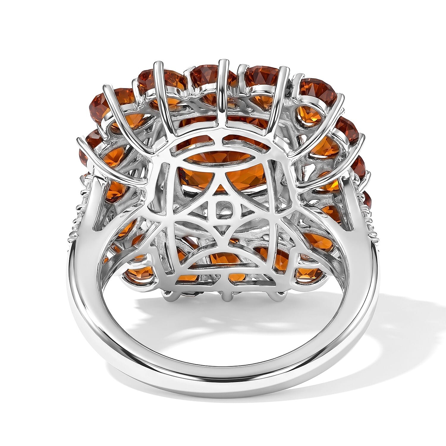 D'Joy Premium Honey Garnet and Moissanite 9.90 ctw Honey Blossom Ring in Rhodium Over Sterling Silver (Size 6.0)