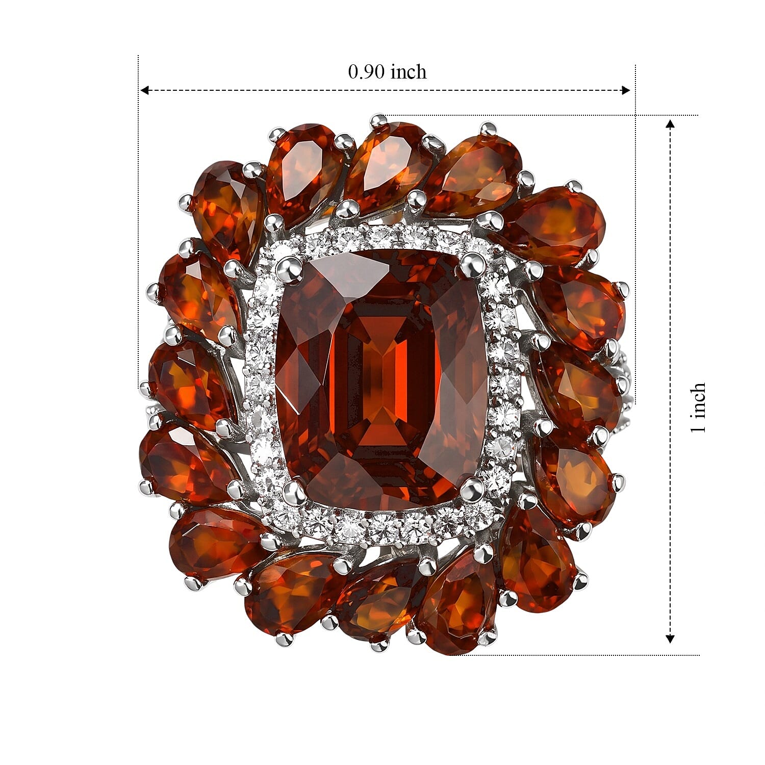 D'Joy Premium Honey Garnet and Moissanite 9.90 ctw Honey Blossom Ring in Rhodium Over Sterling Silver (Size 6.0)