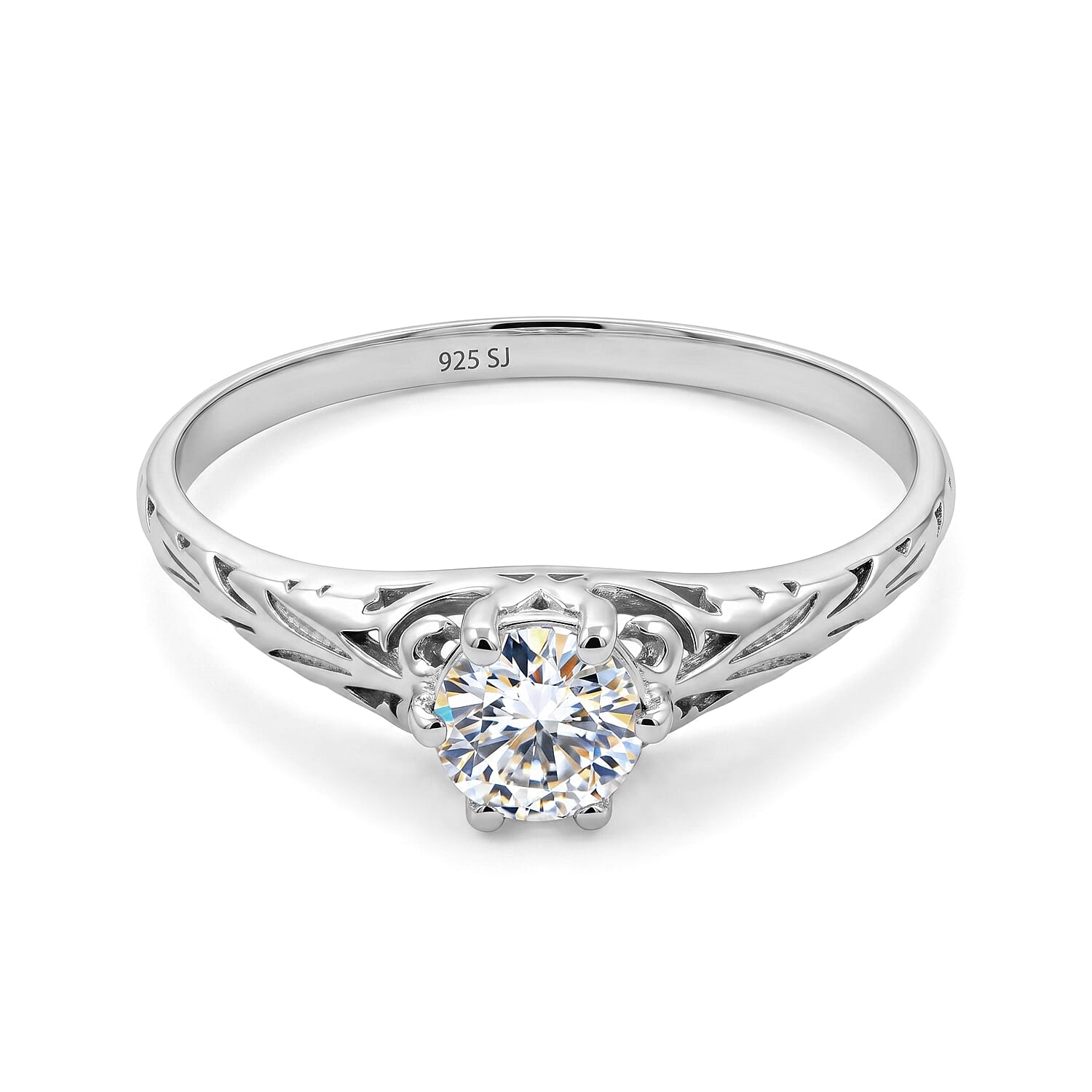 Simulated Diamond Solitaire Ring in Sterling Silver (Size 9.0)