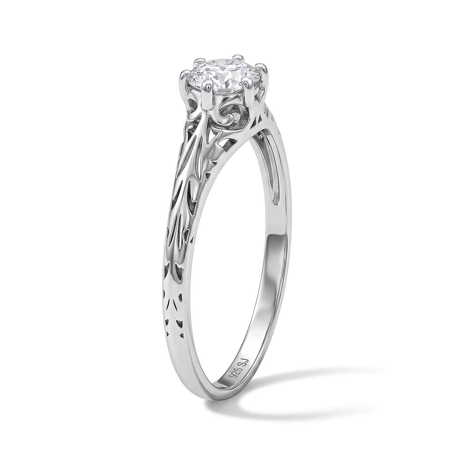 Simulated Diamond Solitaire Ring in Sterling Silver (Size 9.0)