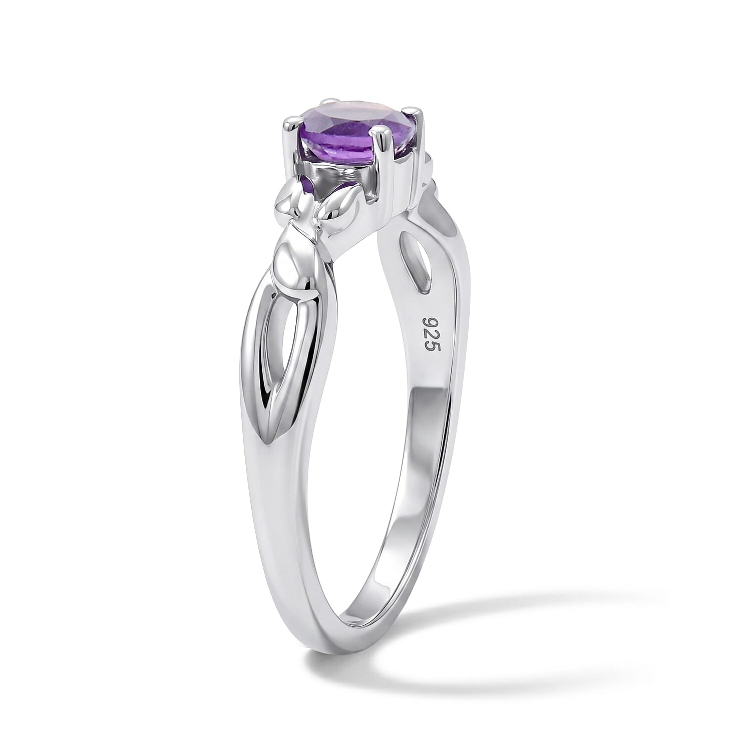 Amethyst 0.50 ctw Solitaire Leaf Ring in Sterling Silver (Size 7.0)