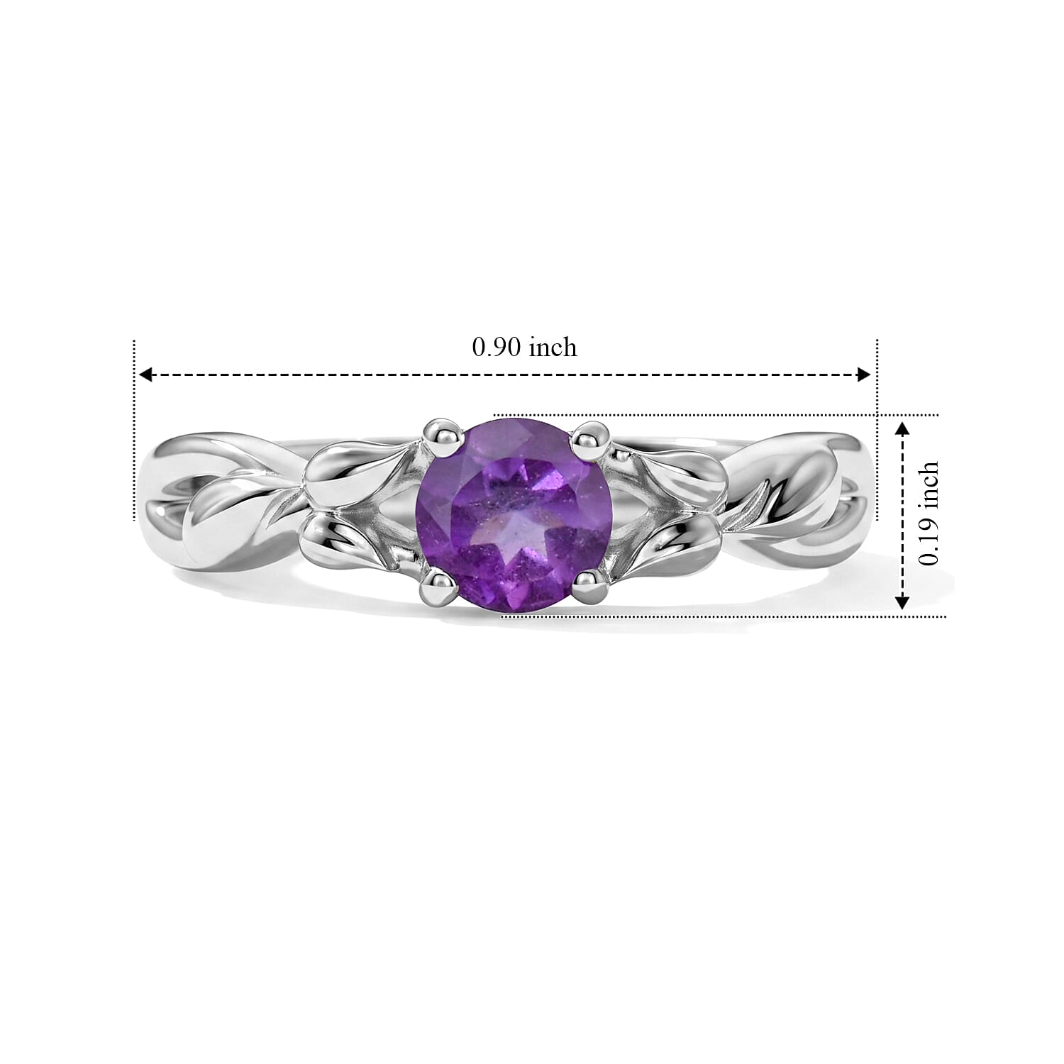 Amethyst 0.50 ctw Solitaire Leaf Ring in Sterling Silver (Size 7.0)