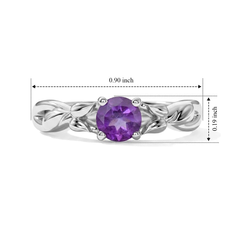 Amethyst 0.50 ctw Solitaire Leaf Ring in Sterling Silver (Size 7.0)