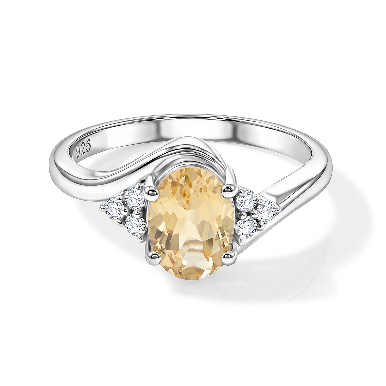 Brazilian Citrine and Simulated Diamond 1.26 ctw Ring in Sterling Silver (Size 7.0)