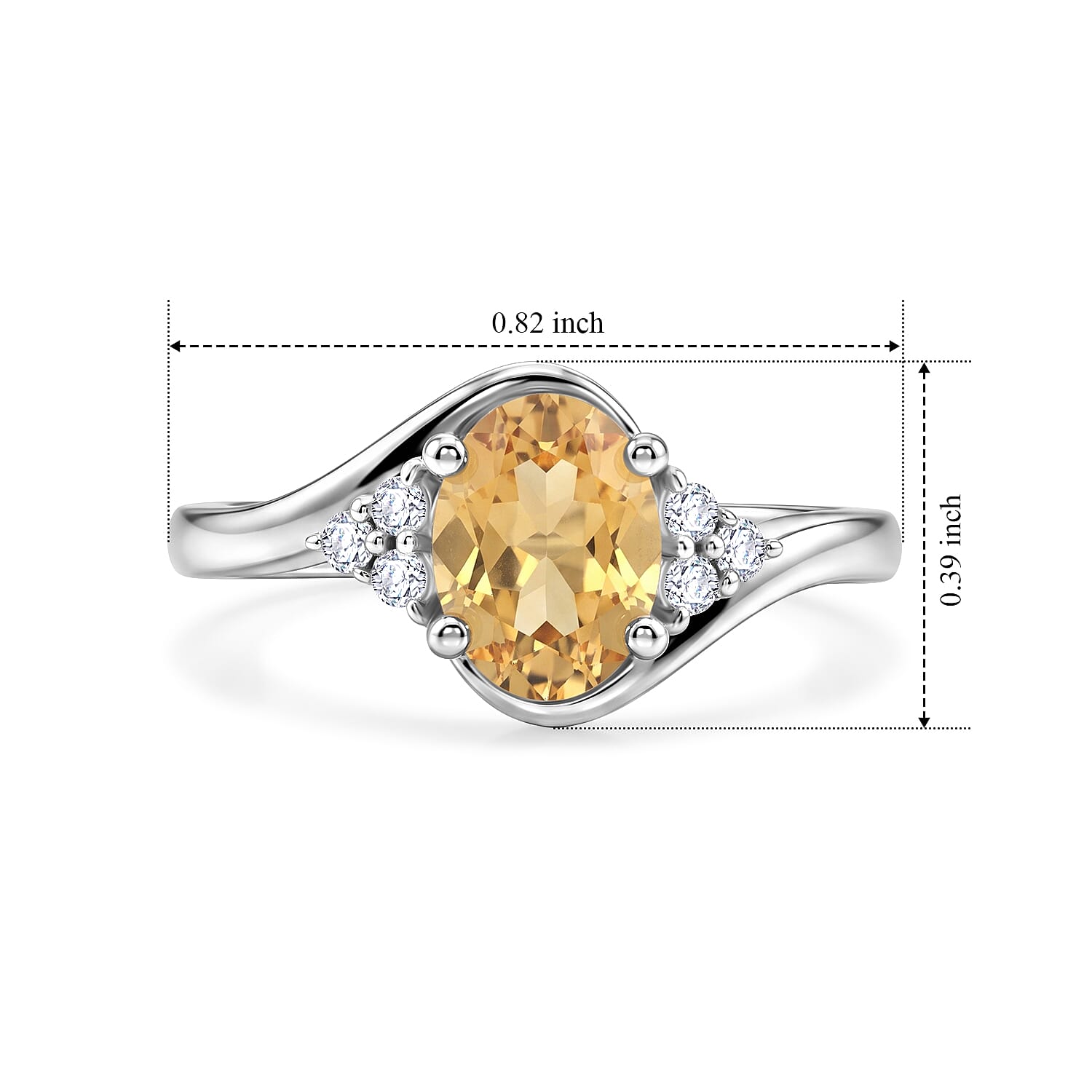 Brazilian Citrine and Simulated Diamond 1.26 ctw Ring in Sterling Silver (Size 7.0)
