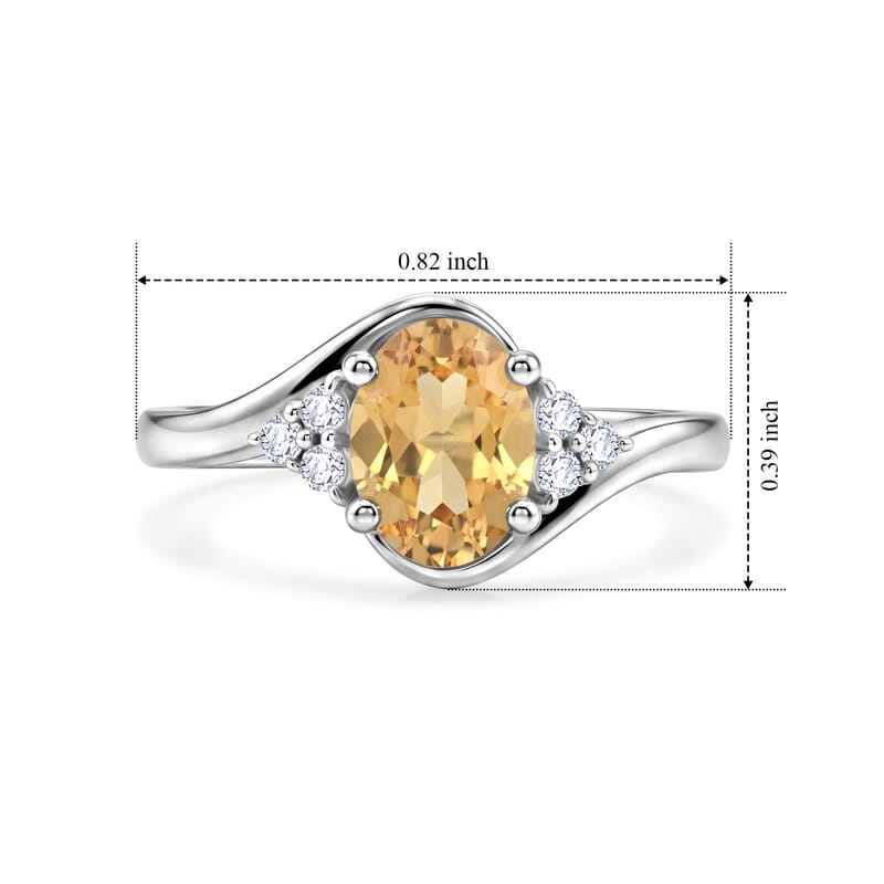 Brazilian Citrine and Simulated Diamond 1.26 ctw Ring in Sterling Silver (Size 7.0)