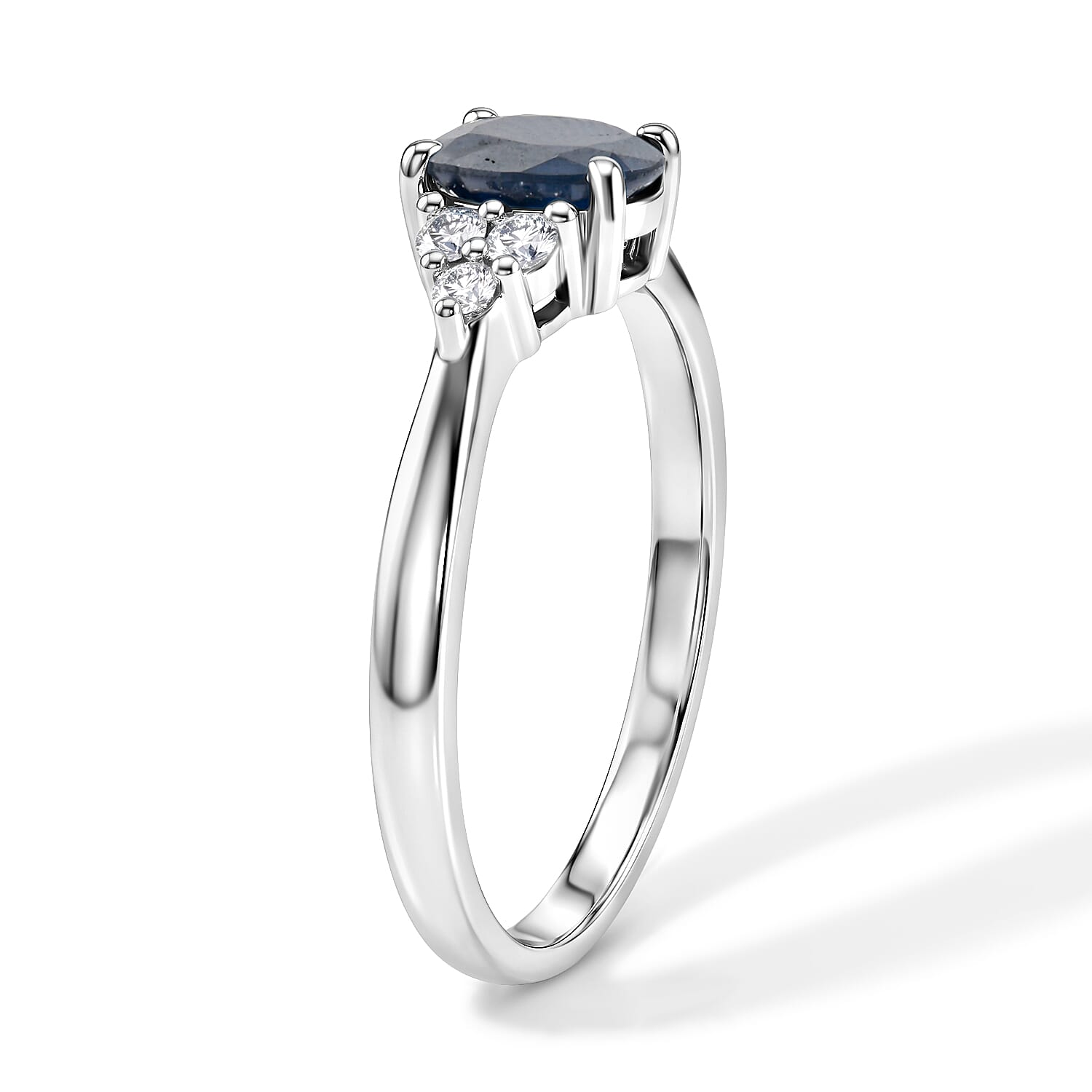 Blue Sapphire and Simulated Diamond 1.26 ctw Ring in Sterling Silver (Size 8.0)