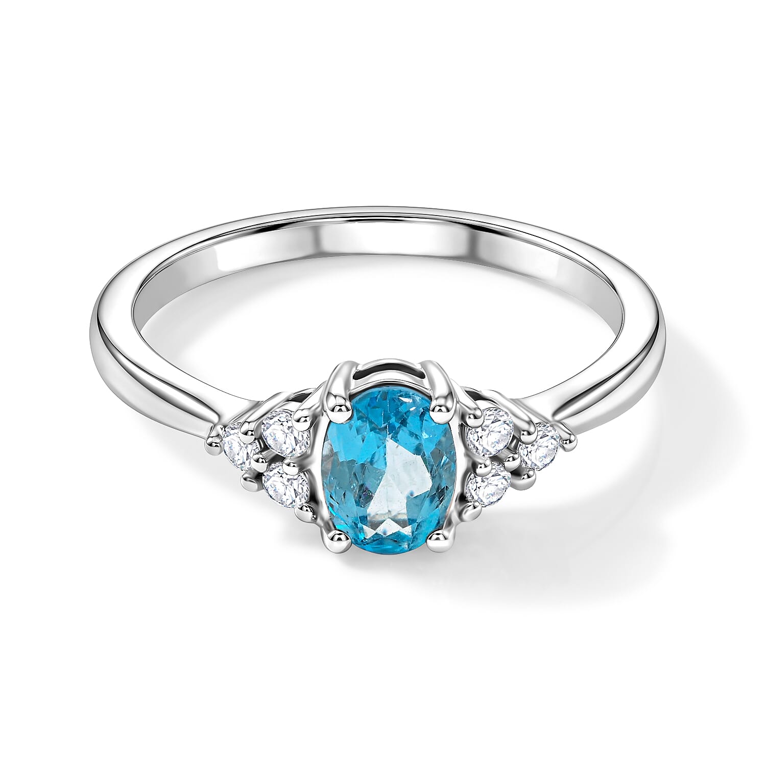 Blue Topaz and Simulated Diamond 1.26 ctw Ring in Sterling Silver (Size 10.0)