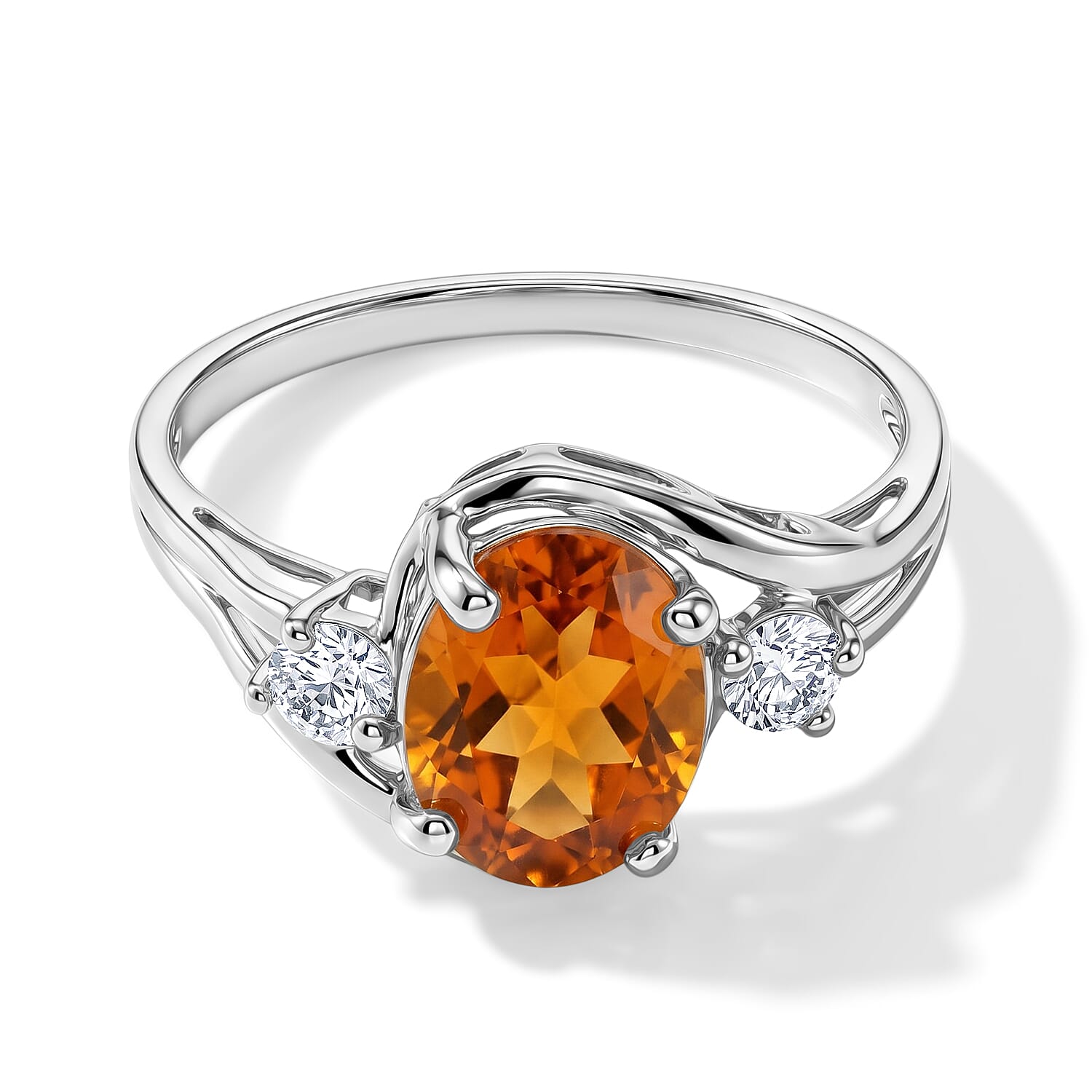 Brazilian Citrine and Simulated Diamond 2.12 ctw Ring in Sterling Silver (Size 7.0)