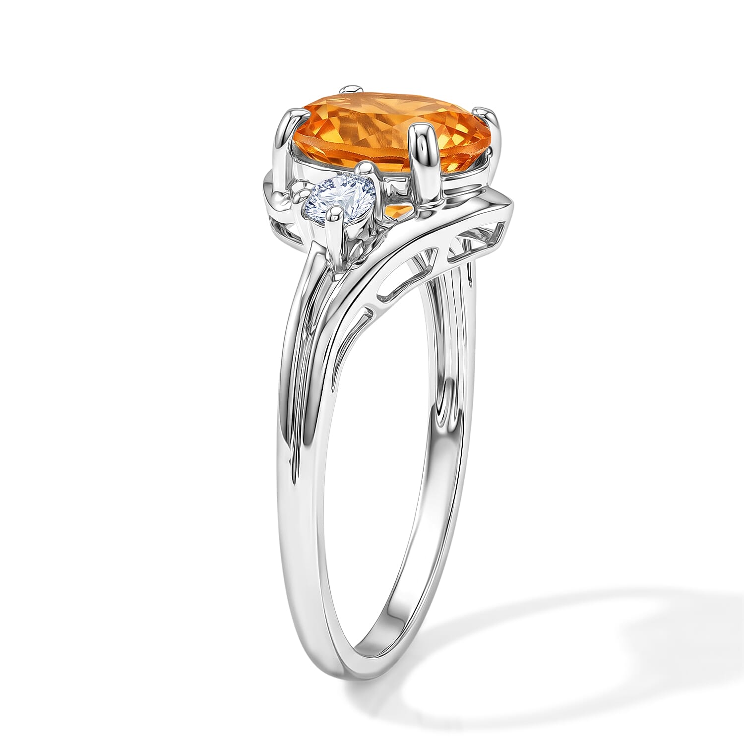 Brazilian Citrine and Simulated Diamond 2.12 ctw Ring in Sterling Silver (Size 7.0)