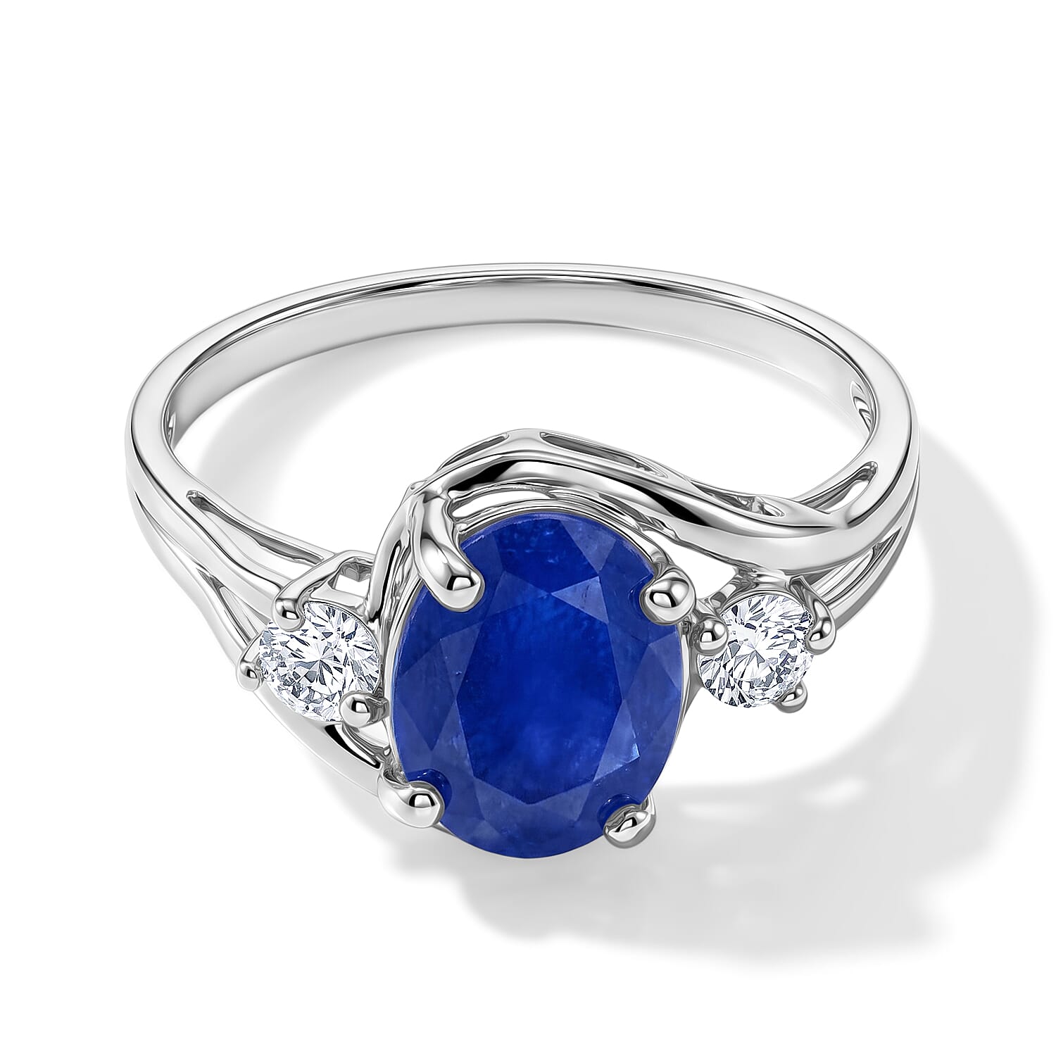Blue Sapphire and Simulated Diamond 2.12 ctw Ring in Sterling Silver (Size 7.0)
