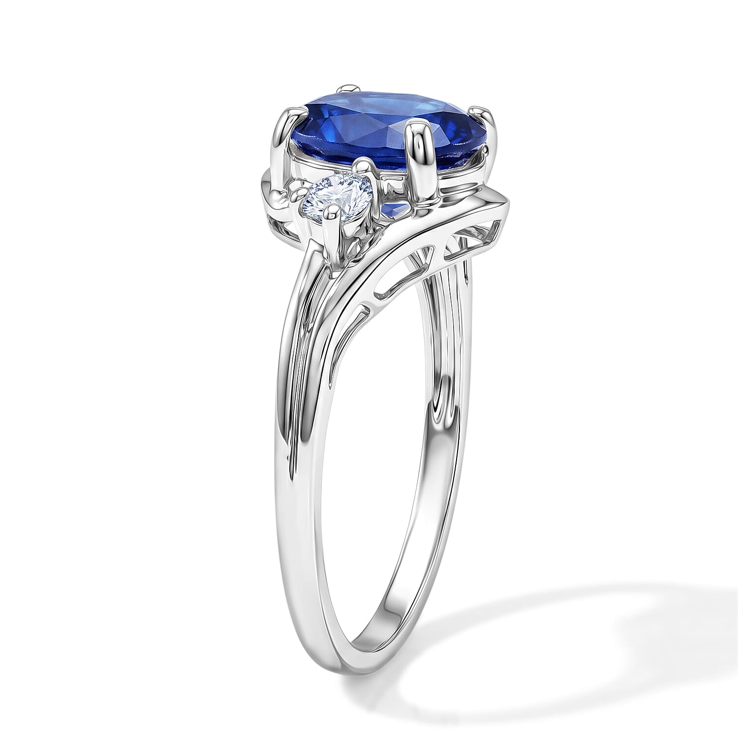 Blue Sapphire and Simulated Diamond 2.12 ctw Ring in Sterling Silver (Size 7.0)