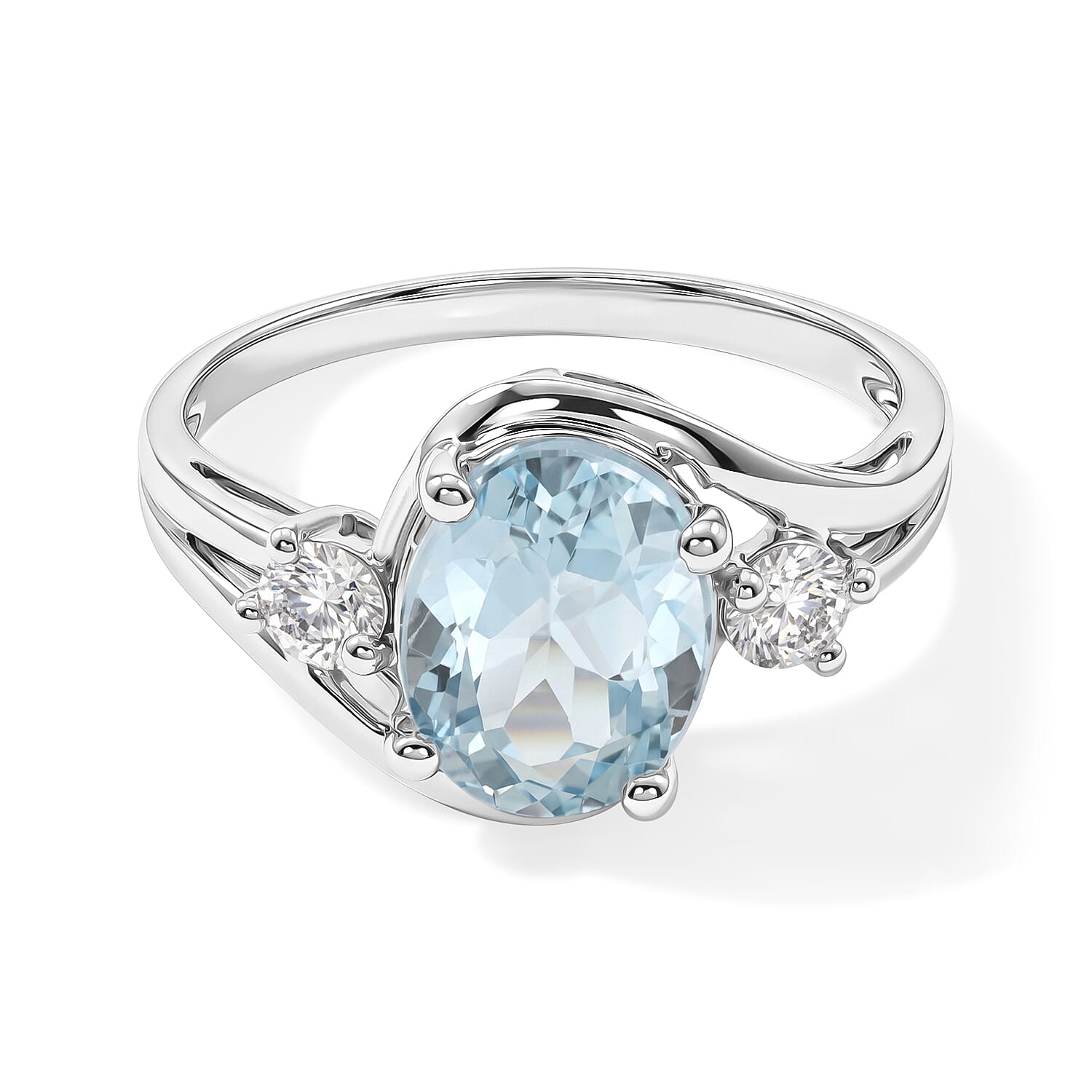 Blue Topaz and Simulated Diamond 2.12 ctw Ring in Sterling Silver (Size 6.0)