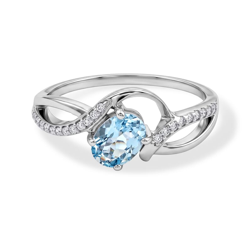 Blue Topaz and Simulated Diamond 0.88 ctw Ring in Sterling Silver (Size 8.0)