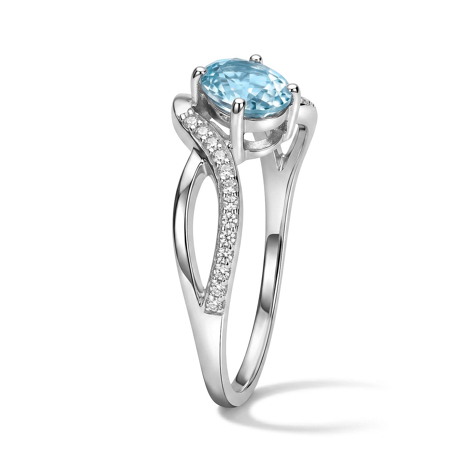 Blue Topaz and Simulated Diamond 0.88 ctw Ring in Sterling Silver (Size 8.0)