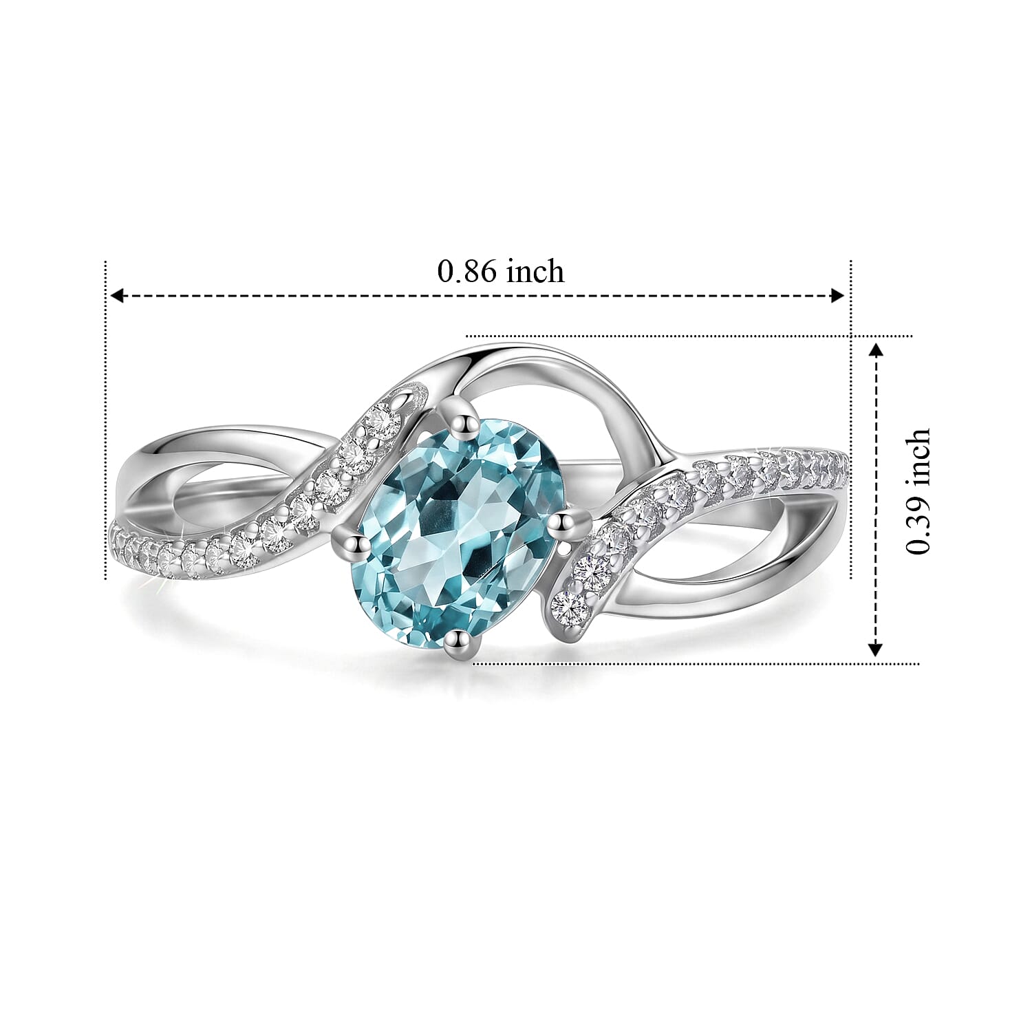 Blue Topaz and Simulated Diamond 0.88 ctw Ring in Sterling Silver (Size 8.0)
