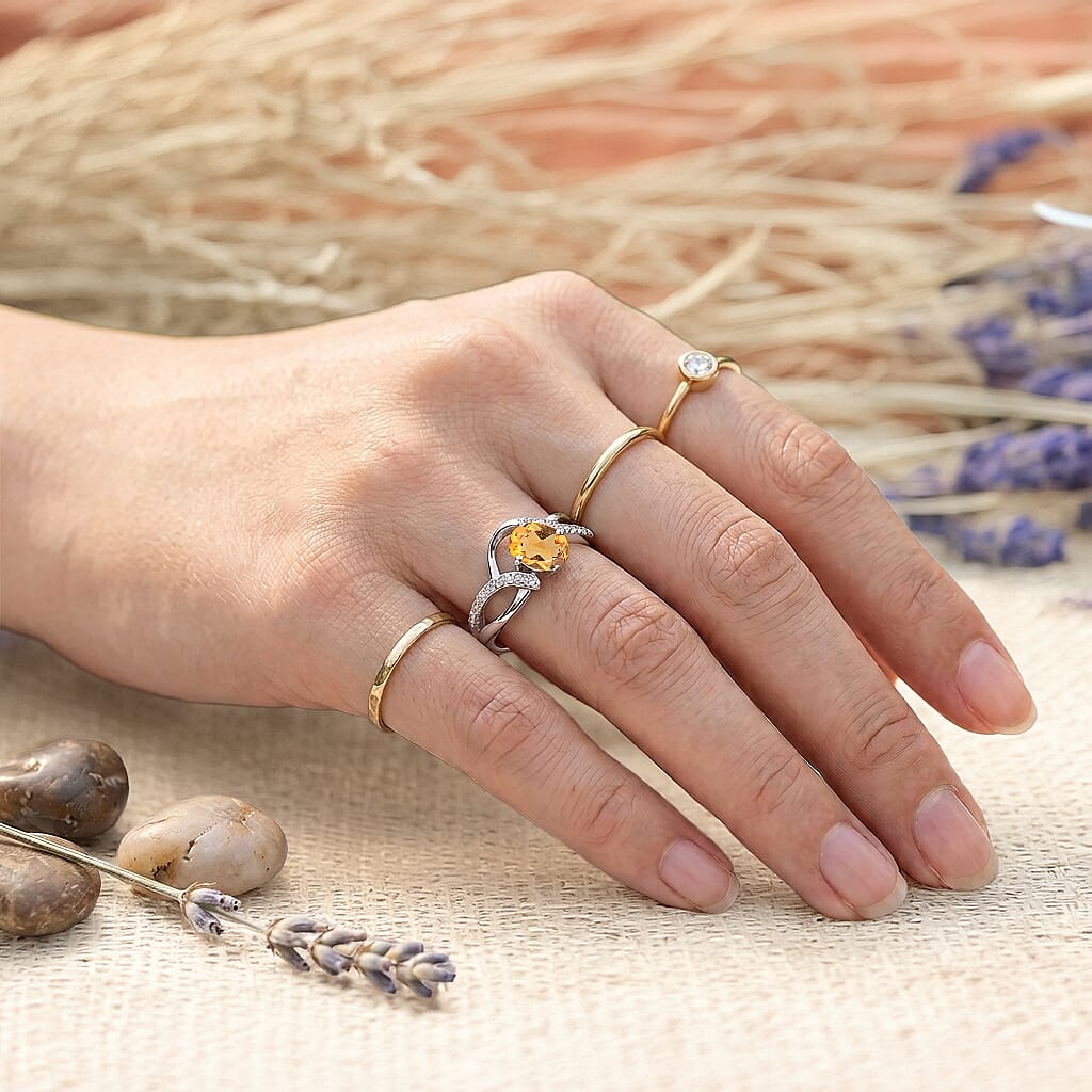 Brazilian Citrine and Simulated Diamond 0.88 ctw Ring in Sterling Silver (Size 8.0)
