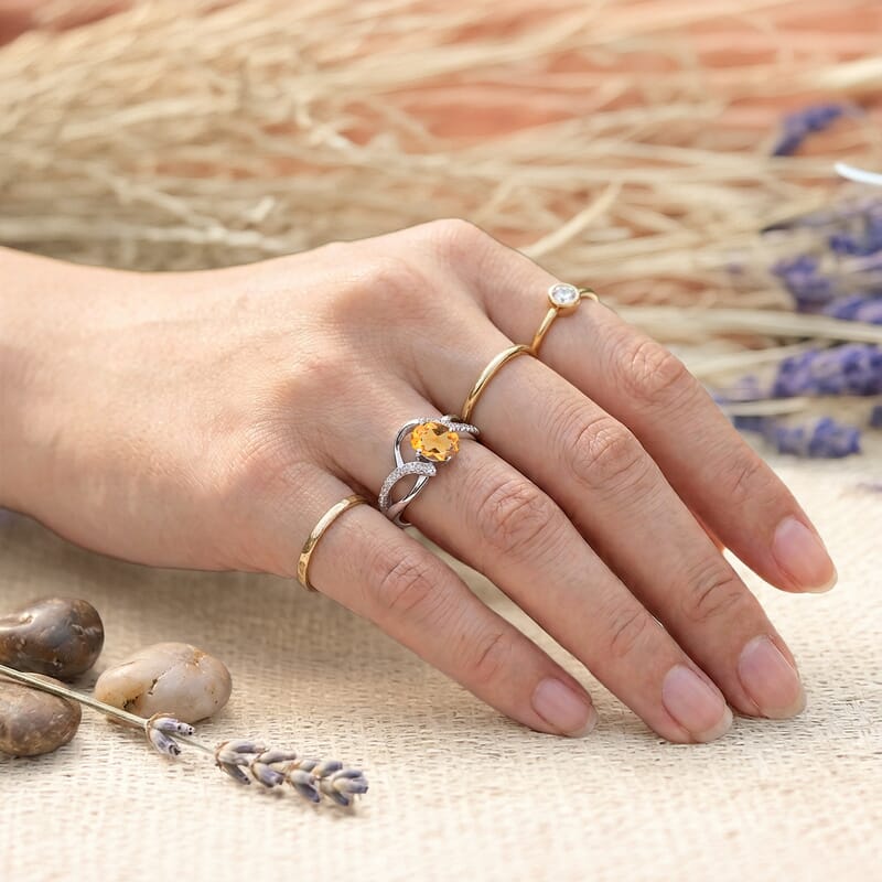 Brazilian Citrine and Simulated Diamond 0.88 ctw Ring in Sterling Silver (Size 8.0)