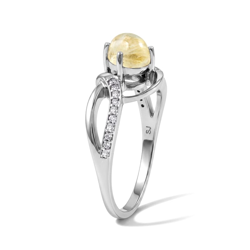 White Moonstone and Simulated Diamond 0.88 ctw Ring in Sterling Silver (Size 7.0)