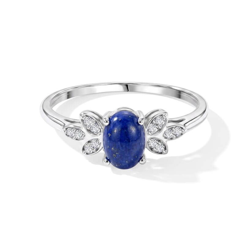 Lapis Lazuli and Simulated Diamond 1.06 ctw Ring in Sterling Silver (Size 7.0)