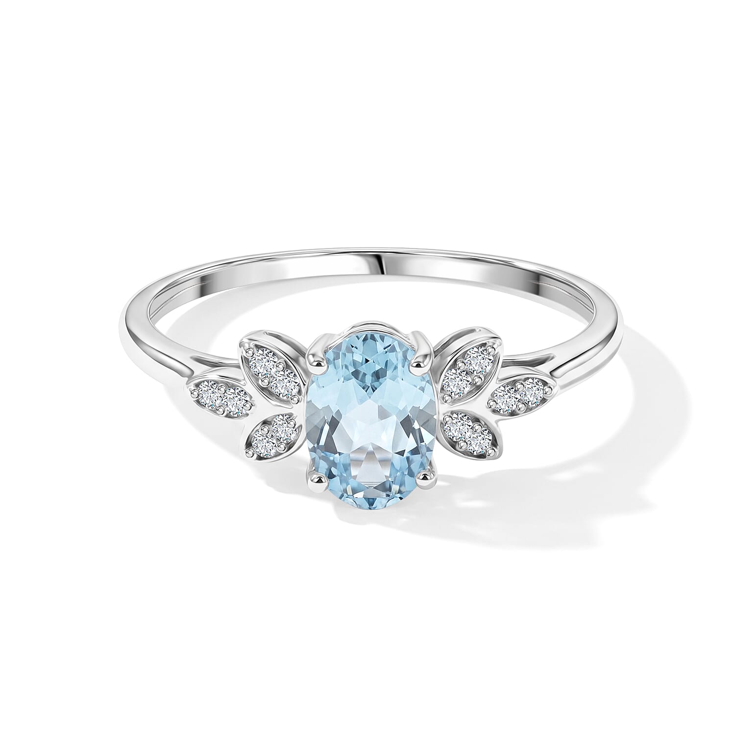 Blue Topaz and Simulated Diamond 0.96 ctw Ring in Sterling Silver (Size 7.0)