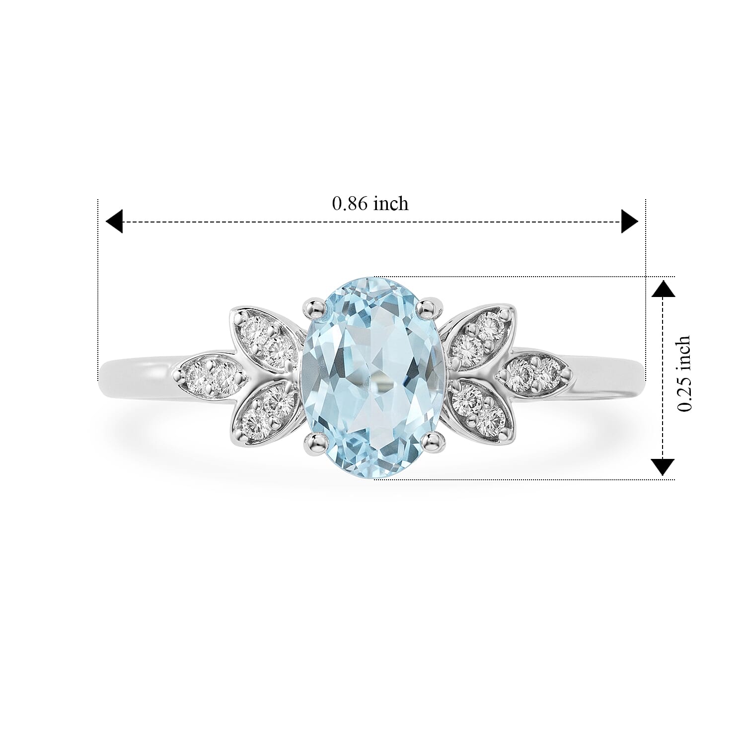 Blue Topaz and Simulated Diamond 0.96 ctw Ring in Sterling Silver (Size 7.0)