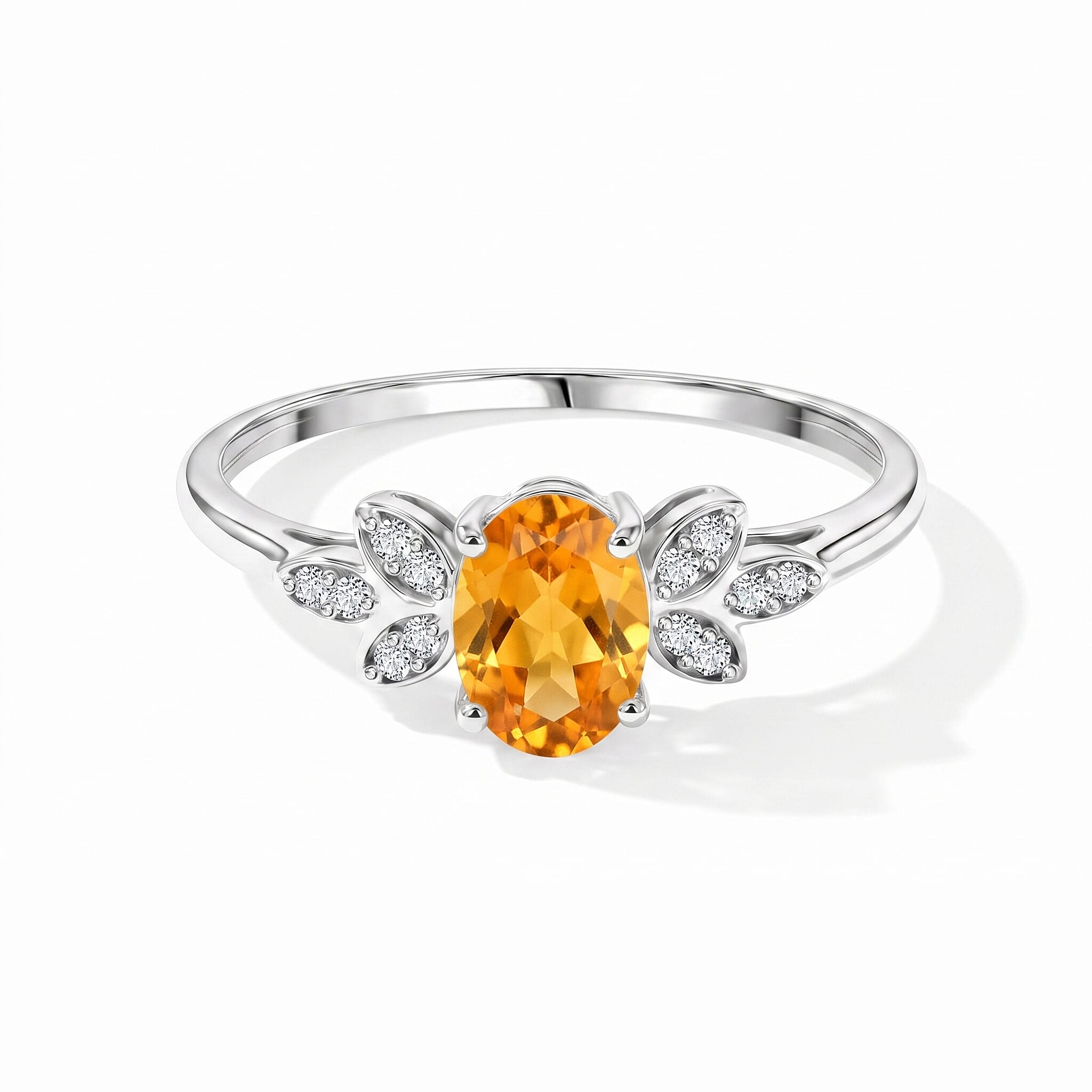 Brazilian Citrine and Simulated Diamond 0.96 ctw Ring in Sterling Silver (Size 7.0)